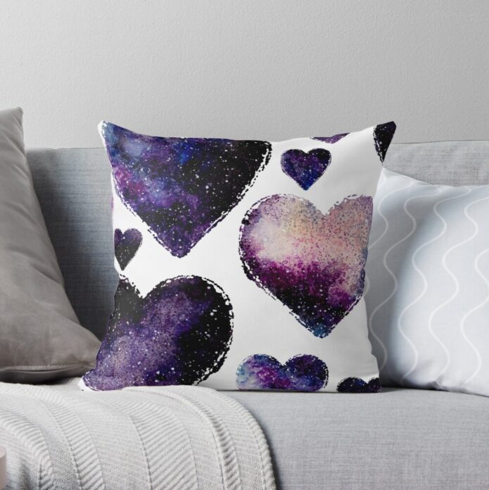 Galaxy Watercolor Abstract Hearts Pattern Throw Pillow