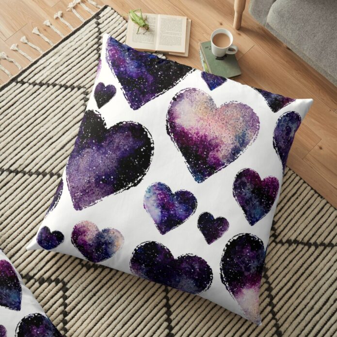 Galaxy Watercolor Abstract Hearts Pattern Throw Pillow