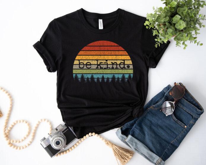 Be Kind Retro Vintage Sunset Uplifting Happy Positive Shirt