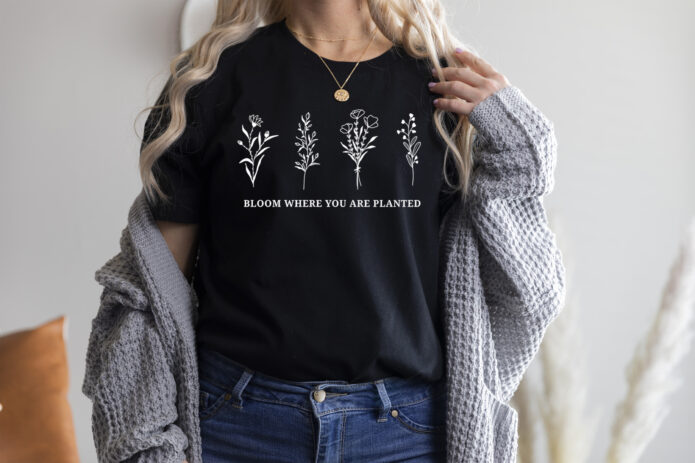 Bloom Where You Are Planted Floral Botanical Shirt